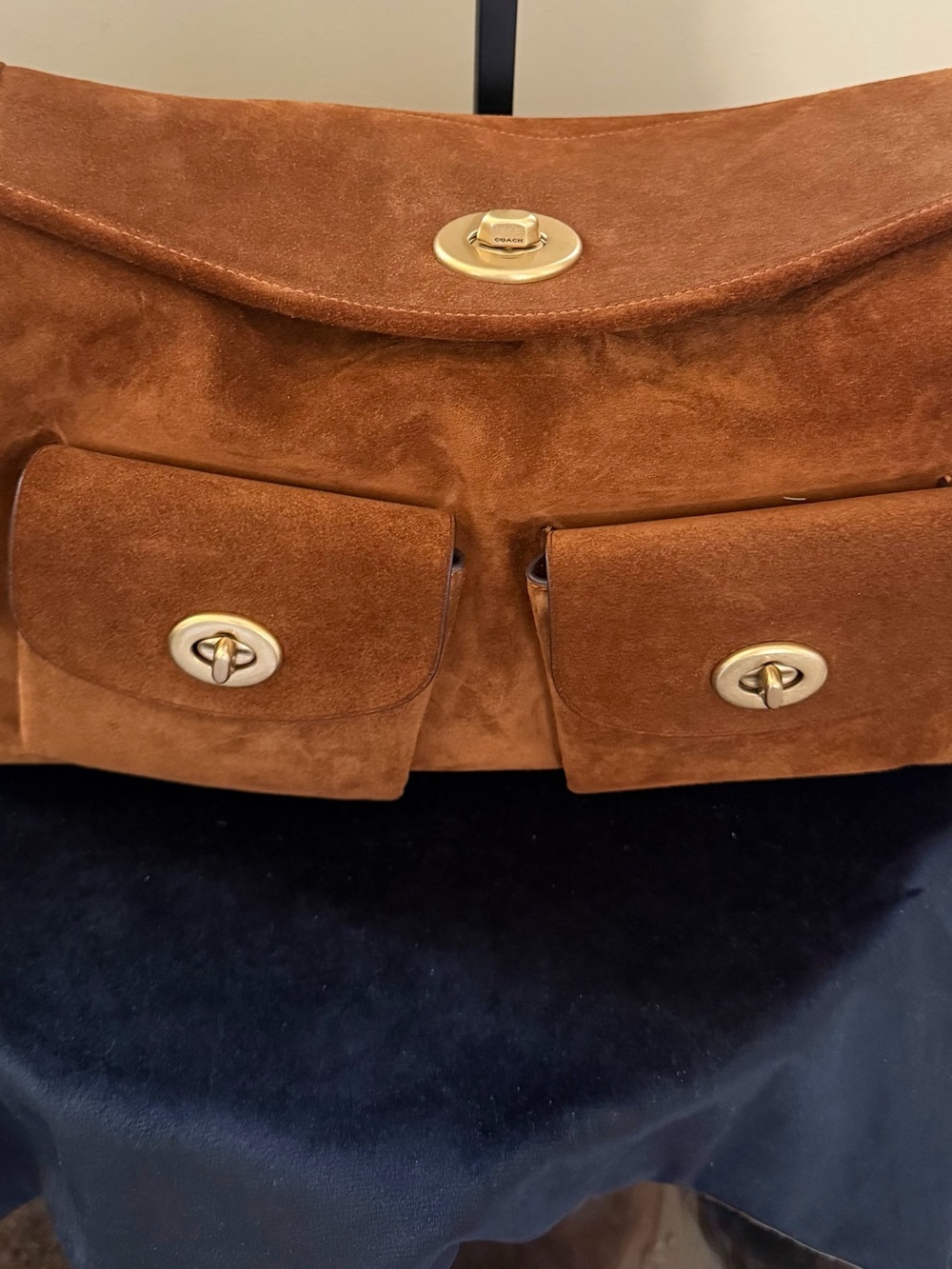Coach Cognac Suede and Leather Crossbody with Gold Hardware